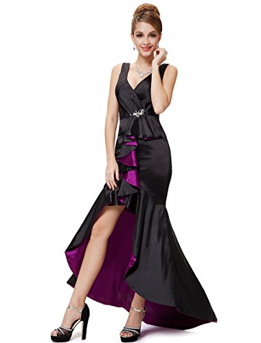 HE08009BK06, Black, 6UK, Ever Pretty Double V-neck Long Party Dress 08009