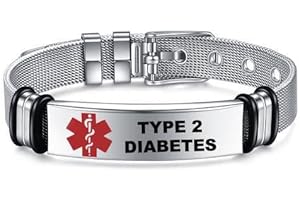 MEDICAL ID ME Medical Alert Identification Bracelets, Silver Stainless Steel, Adjustable Diabetes Epilepsy Blood Thinner