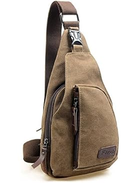 TOOGOO(R) Maenner Segeltuch Unwucht Rucksack Schulterschlinge Brust / Wandern Fahrradtasche (Kaffee)