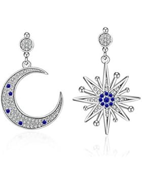 ohrhänger Damen mädchen 925er Sterling Sliber mit hypoallergen Zirkon Asymmetrische Mond Sterne Lange Ohrringe