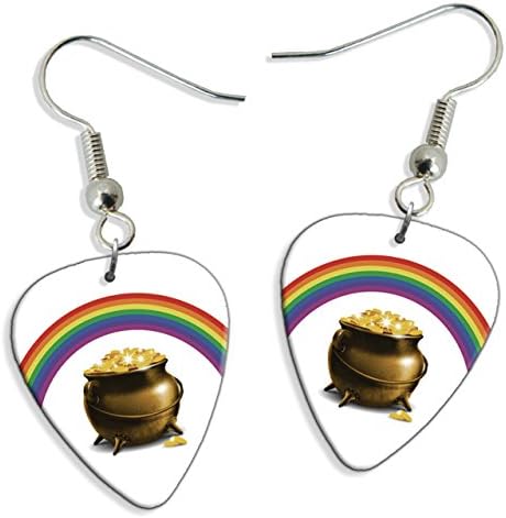 Pot Of Gold Rainbow 2 X Guitar Pick Earrings (GD)