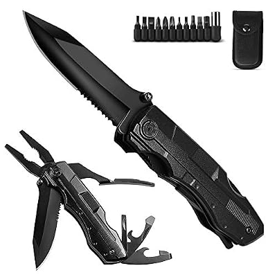 ORSIFOW Uliyang 5 en 1 Couteau Multifonction, Couteau Pliant Pince Multifonction de Poche avec Ouvre-Boîte, Tournevis pour Activités Extérieures, Camping,Randonnée(Sécurité intégrée & Pochette de ceinture)