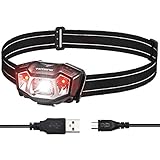 【6 Modos de Luz】- Linterna frontal hay 6 modos de luz para elegir.Luz Blanca: luz alta, luz media, luz baja,luces destellan(SOS);Luz Roja:luz alta,SOS.Linterna de cabeza satisfacen sus diversas demandas por ejemplo practicar bicicleta,conducir motocross,paseos,patinar,correr,caminar,pescar,lluvia senderismo, camping, caza,actividades al aire libre,salidas nocturnas o sacar los perros por la noche.