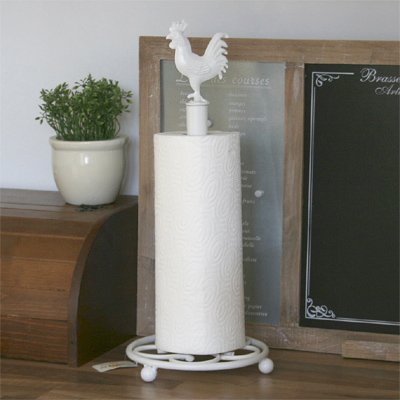 Clayre & Eef Weißer Metall Küchenrollenhalter HAHN