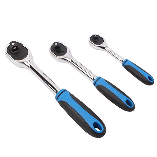 3 tlg Umschaltknarre Knarre Ratschen Set 72 Zähne 1/2″ 3/8″ 1/4″ - 3