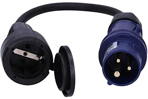 Voxura CEE-Adapterleitung Schutzkontakt-Kupplung CEE-Stecker Schutzkappe Camping Caravan Wohnmobil Wohnwagen Boot Stromkabel Außenbereich 3-polig 230V 16A H07RN-F 3x2,5 IP44 0,5m