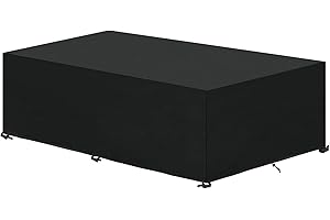 SanGlory Copertura Tavolo Esterno Rettangolare Copertura Mobili da Giardino Impermeabile Copri Tavolo da Esterno Anti-UV Tessuto Oxford Telo Copritavolo da Giardino, 350x260x90cm