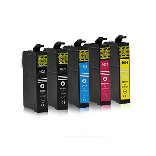 5 Druckerpatronen kompatibel zu Epson 16-XL / T1626 / T1636 (2x Schwarz, 1x Cyan, 1x Magenta, 1x Gelb) passend für Epson WorkForce WF-2010 WF-2500 WF-2510 WF-2520 WF-2530 WF-2540 WF-2630 WF-2650 WF-2660 WF-2700 WF-2750 WF-2760