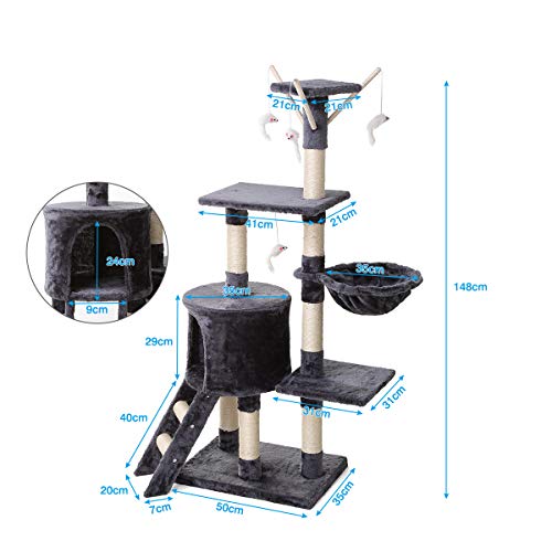 Petonaut-Arbre--Chat-Griffoir-pour-Chat-Poteau-Arbre-a-Chat-Stable-Activit-pour-Chat-Hamac-dArbre-pour-Chat-Gris-fonc-148cm