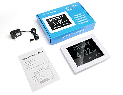 Honglanao ® 8 „Digitaler Kalender Tag Uhr mit Nicht Abbreviated Tag & Monat & Digital Kalender – Woche Zeit Alzheimeruhr ,Seniorenuhr Sehr Gut Geeignet für ältere (weiß). - 8