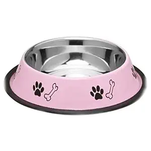Kiki N Pooch Stainless Steel Paw Bone Printed Food Water Feeding Bowl for Dogs & Puppies - Medium