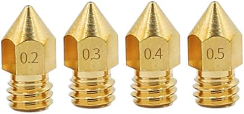 Qipang 4PCS 3D Printer 0.2mm 0.3mm 0.4mm 0.5mm Extruder Brass Nozzle Print Head for MK8 Makerbot Reprap (1.75mm Length)