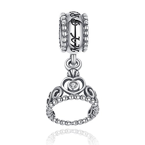 Lovena My Princess Crown Charm para pulsera Pandora, compatible con pulseras europeas del mismo estilo, plata de ley 925