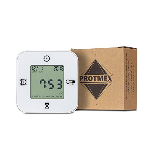Protmex EM1203A Digitaluhr Wecker Digital LCD Anzeigen 4 IN 1 Timer, Kalender/Zeit/Alarm/Temperatur Anzeigen In 4 Winkel, Reiseuhr Tischuhr Morgen Uhr Schlafzimmer Uhr, Einfache Einstellung, Weiss - 9