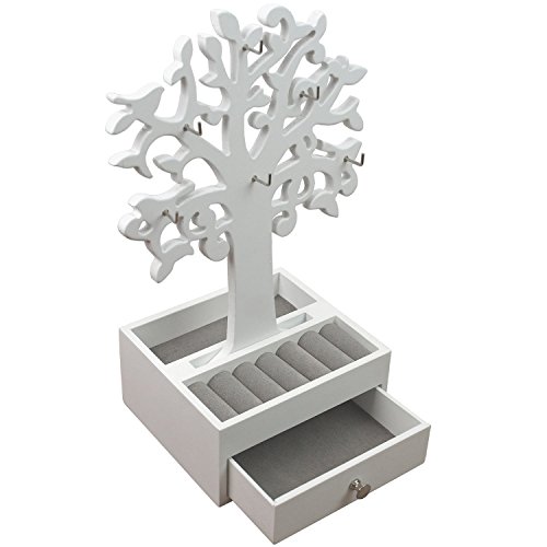 Toller Schmuckhalter H30,5xB19xT13cm Schmuckbaum mit Schmuckkästchen Schmuckständer Schmuckaufbewahrung Weiß