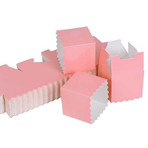 100 Stk. Bonboniere 5x5x5 cm (mit 100 Stk. SeidenBänder) Taufe Kartonage Geschenkboxen Hochzeit Pralinenschachtel Geschenkverpackung Süße Gastgeschenk süßigkeiten Weihnachten (Pink) - 5