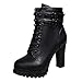Produktbild MYMYG Damen Stiefeletten Frauen High Heel Schuhe Martain Boot Leder Lace-Up einfarbig Runde Zehe Schuhe Kurzschaft Leder Stiefel Freizeitschuhe Chelsea Boots Winterstiefel Schwarz Rot
