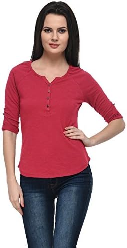 FrenchtrendzWomen's Cotton Slub Henley Neck 3/4 Sleeve Top(XS-4XL)