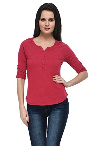 FrenchtrendzWomen's Cotton Slub Henley Neck 3/4 Sleeve Top(XS-4XL)