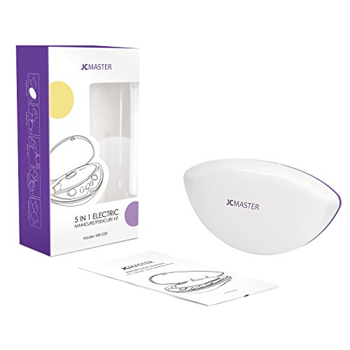 JCMASTER Maniküre/Pediküre/Hornhautentfernung 5 in 1 Set Batterie betrieben, mobiler Nagelfräser lila/weiß für privaten Gebrauch, Reisen und unterwegs - 8
