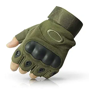 ZEBSY Nylon Tactical Half Finger Gloves for Sports, Hard Knuckle,Hiking,Cyclling,Travelling,Camping,Outdoor,Boxing, Motorcycle Riding, Arm Shooting Gym Gloves | Army Green Colour