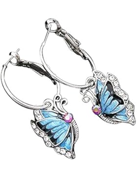 Kinder Creolen Ohrringe Ohrhänger Ohrschmuck Schmetterling Strass Silber Blau