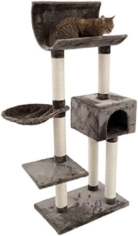 Dark Grey Spacious Cat Tree - Sturdy with Its Sisal Covered Posts and A Den - A Wonderful Place for you Cat to Snuggle Up