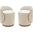 T&T Co Light Luxury 360 Degree Rotating Makeup Bench Bedroom Dressing Table Stool Storage with Backrest Round Stool Makeup Chair Leisure Ottoman Vanity Stool (Design 1, Set of 2 Stool)