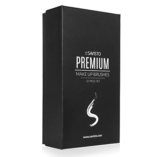 Savisto Professionelles 32 Teile Make Up Pinsel Set mit luxeriöser Leder Effekt Tragetasche & stilvoller Geschenkschachtel - 7