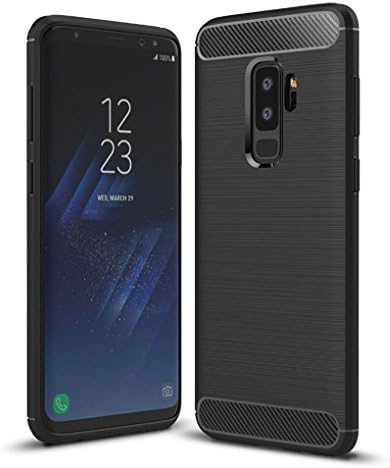 Estuyoya Samsung Galaxy S9 Plus Sleeve, Silicone [Carbon] [Back Cover Durable Design] High Quality [Anti-shock] Flexible Gel Case for Samsung S9 Plus – Black