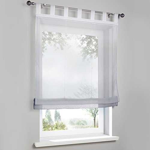HongYa Raffrollo mit Verlauf Druck Transparenter Voile Raffgardine H/B 140/80 cm Grau Schlaufen