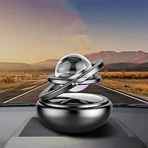 Rhymestore Metal Car Double Loop Solar Fragrance Double Rings with Glass Ball Rotating Car Aromatherapy Home Office Air Fresher Decoration Perfume Diffuser (Random)