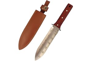 DEMEUBLE Couteau de Jardin- Aménagement paysager, Creusement, Désherbage, Coupe, Plantation Outil de Jardinage avec étui en Cuir, Lame en Acier Inoxydable (Rouge)