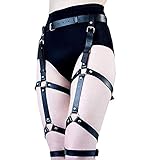 Cantidad: 1pc keland Cinturón de la jaula de la liga de la pierna del arnés del cuerpo ajustable del cuero del punk de las mujeres (Negro-005)