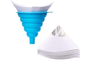 Queta 100er Lacksiebe mit Silikontrichter, Nylon konisches Papier für Autolack, Lackfilter, Farbsiebe, Einweg Lackfilter mit faltbarem Silikontrichter (-30°C - +230°C)