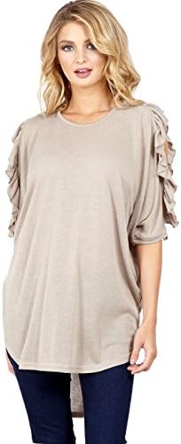 Blue Vanilla Ruffle Zip Cold Shoulder Oatmeal Tunic 14