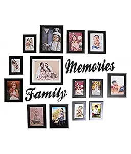 Jacky Synthetic Wood Wall Hanging Family Memories Collage Photo Frames - Set of 14 (10x8-2, 8x6-6, 6x4-6 Inch, Black)