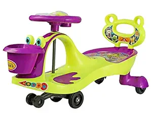 BabyGo Baby Hoopa Swing Magic Car Ride On For Kids With Music Light And Back Support (Purple And Neon Green)