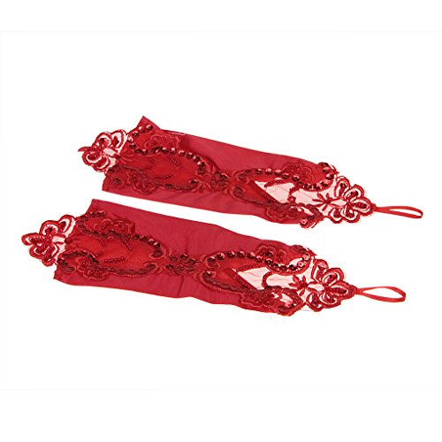 FakeFace Ellenbogen Länge Brauthandschuhe Satin Fingerlos Handschuh mit Spitze und Pailletten Party Abendhandschuhe Frühling Sommer Herbst Winter - 3