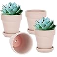 vensovo 15CM Clay Pot for Plant with Saucer - 4 Pack Large Peach Pink Terra Cotta Plant Pot with Drainage Hole, Flower Pot with Tray, Terracotta Pot for Indoor Outdoor Plant