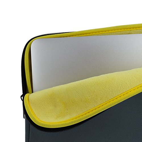 Adento Neopren 13“ Laptoptasche, MacBook Air/Pro 13“ / Ultrabook 13“ Hülle in silber mit samtig weichem, gelben Premium Innenfutter (silber/gelb) - 3