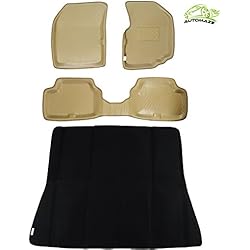 Automaze 3D/4D Car Floor/Foot Mats for New Dzire 2017-2018 Models | Beige Colour, Bucket Tray Fit, Laminated | with Foldable Rear Boot Trunk Dicky Mat