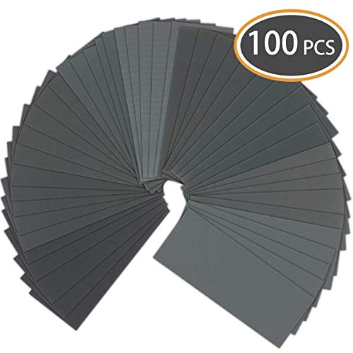 UCEC 100 Feuilles Papier de Verre Étanche Papier Abrasif, 10 Feuilles pour Chaque Grit, Polissage Ponçage Humide/Sec Papier de Verre pour L'automobile Ponçage