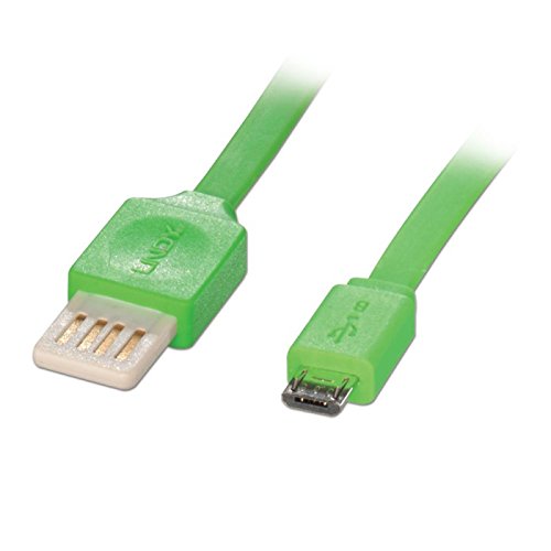 LINDY USB 2.0 Reversible Flachband Kabel 2m, grün Typ A / Micro-B