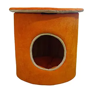 Hiputee Elegant Durable Foam Velvet Round Toy Dogs Pet Cat Bed House Hut Diameter 18 inch Height 18 inch (Small, Orange-Cream)