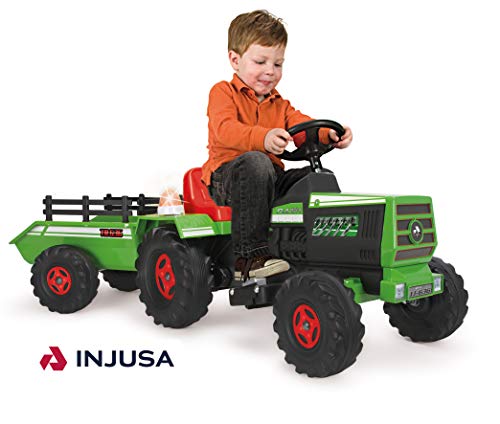 INJUSA- Tractor Basic de 6V con Remolque con Luces y Sonidos para Niños a Partir +12M, Color Verde, 3+ (720106)