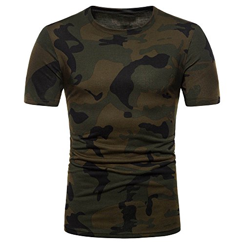Manadlian_Camiseta Hombres Manga Corta, Manga Corta Casual De Los Hombres Camiseta Estampada Camuflaje O Cuello Manga Corta Sudadera con Capucha Blusa Tops