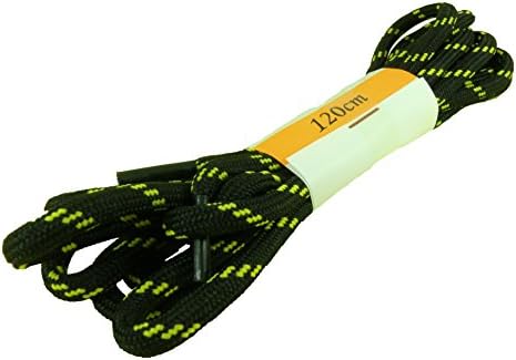Strong Round Cord Shoelaces Walking Hiking Bootlaces Shoe Boot Laces Coloured 5mm Safety (Black - Yellow, 180 CM)