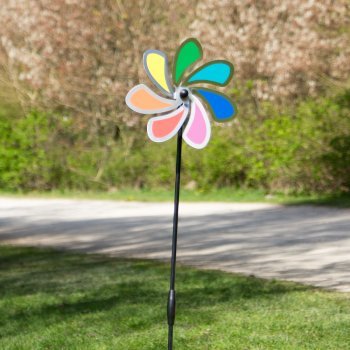 Edelstahl Windrad – Blume 20 Solid Rainbow – extrem wetterfest – Windrad: Ø20cm – inkl. 70cm Standstab und Bodendübel (Solid Rainbow) - 2