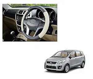 Caro Manic Black and Biege Leather Auto Car Steering Wheel Cover Compatible with Ertiga